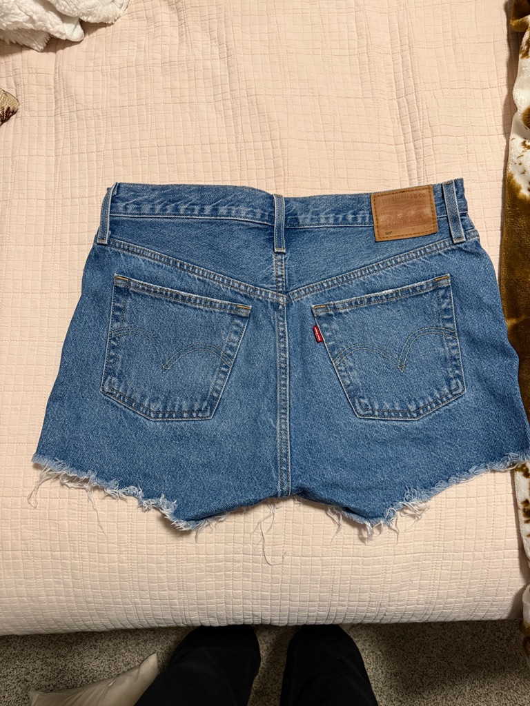 Levi's Medium Blue Denim Cutoff Shorts With Raw Hem